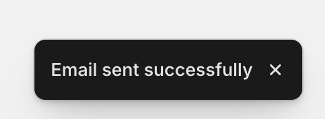 Order page with the confirmation toast visible after clicking Resend (e.g. "Email sent"). Toast positioned top-centre per Polaris.